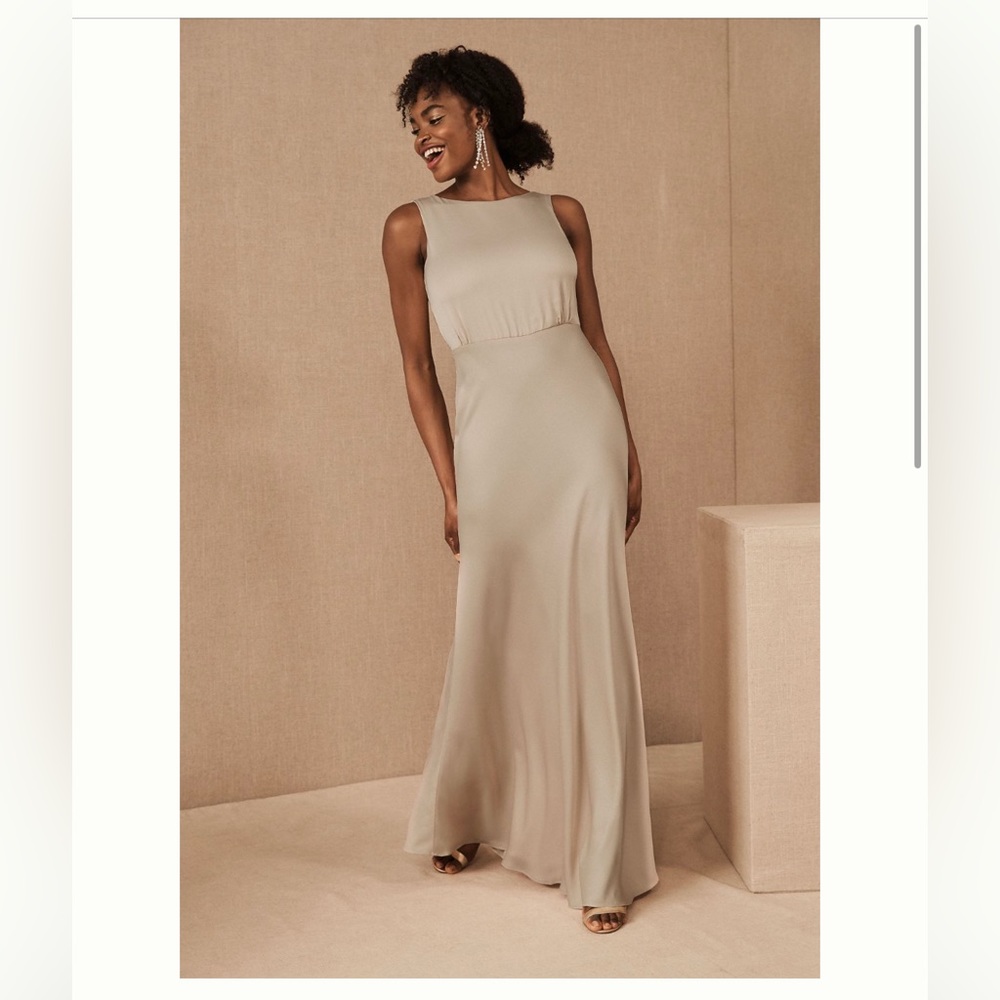 BHLDN 	Beckett Satin Charmeuse Maxi Dress in Champagne